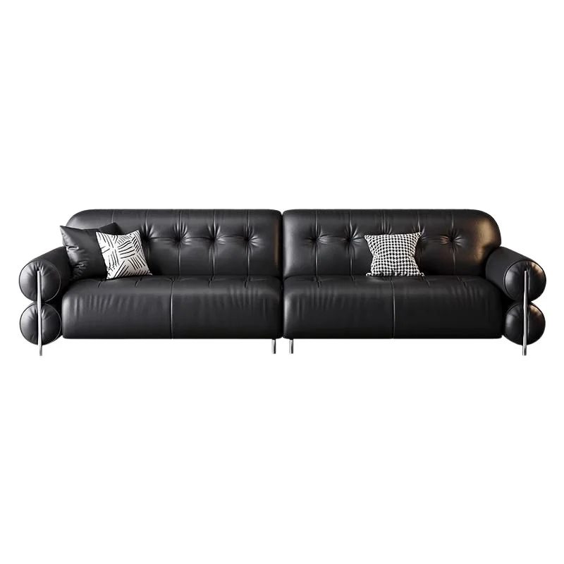 

Italian sofa light luxury French retro leather sofa living room small apartment first layer leather