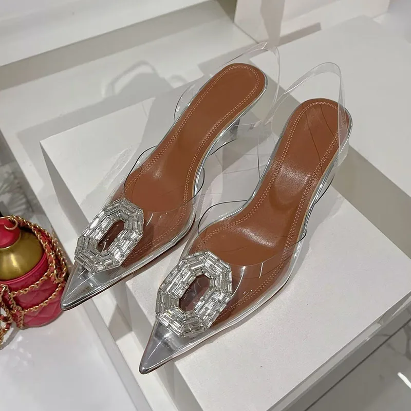 Pointed Toe Clear PVC Thin High Heels Sandals Women Butterfly-knot Rhinestone Decor Sexy Sandalias Summer Party Dress Shoes view 6