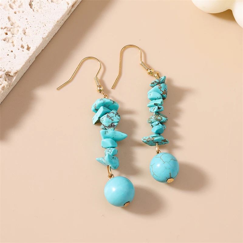 Modische, handgefertigte Ohrringe mit türkisfarbenen Perlen, ideal für Damen und Mädchen, als Schmuck für Partys und Festivals, ein tolles Geschenk. – Detail 9