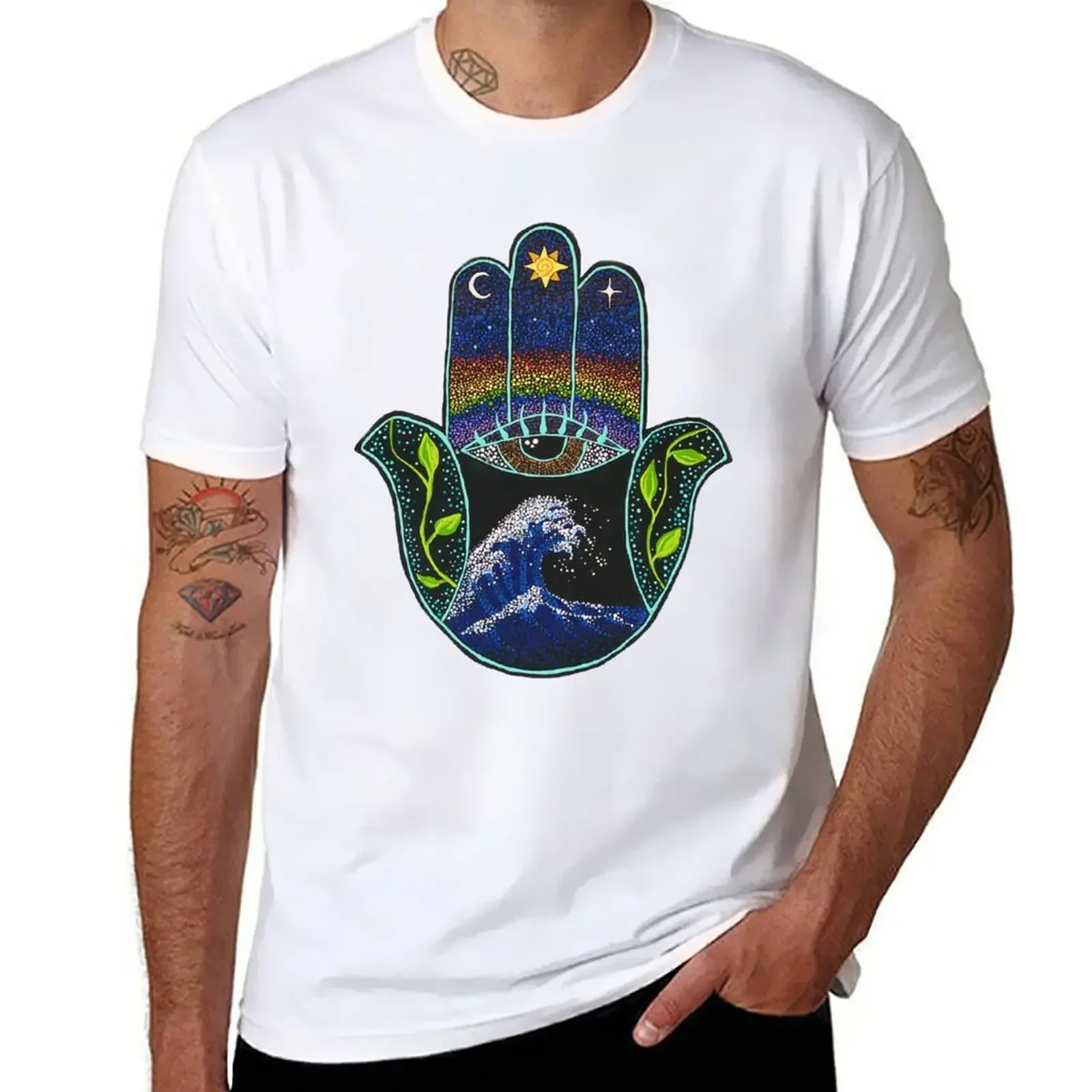 Hamsa Great Wave T-Shirt anime clothes Aesthetic clothing mens champion t shirts