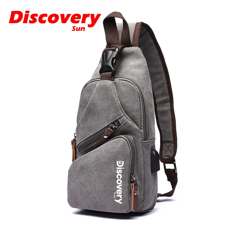 DISCOVERY-SUN Chest Bag Men\'s One Shoulder Crossbody Bag Canvas Large Capacity Outdoor Leisure Fashion Small Shoulder Bag