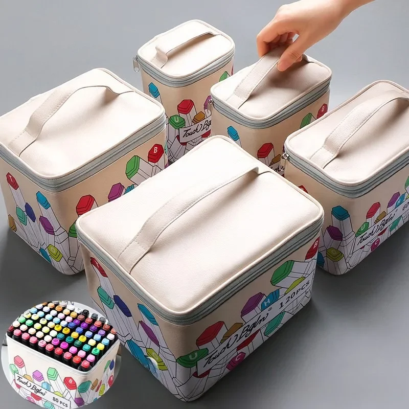 60/120/168 Color Marker Pen Storage Bag Pu Leather Bag Art Student Outdoor Watercolor Painting Graffiti Marker Pen Storage Bag
