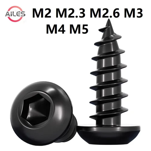 Negro 304 Acero inoxidable M2 M2.6 M3 M3.5 M4 M5 cabeza hueca hexagonal redonda tornillos autorroscantes cabeza de botón tornillos de rosca Allen