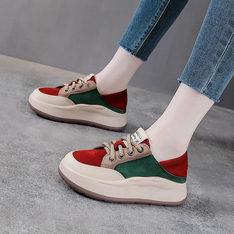 

Женские весенне-осенние кожаные туфли в британском стиле с круглым носком, разноцветные, повседневные, на плоской подошве