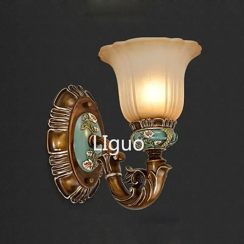 Mediterranean Sea Led Wall Light for Bedroom E27 Bedside Lamp Wall Lamps Retro Living Room Background American glass wall sconce