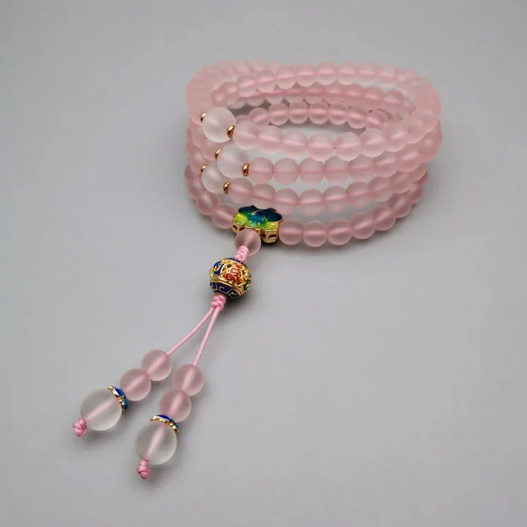 

Quality Pendant Handmade Ancient Method Pink Colored Glaze 108Beads Rosary Bracelet Jewelry Neckwear Neat Accessories Bangle