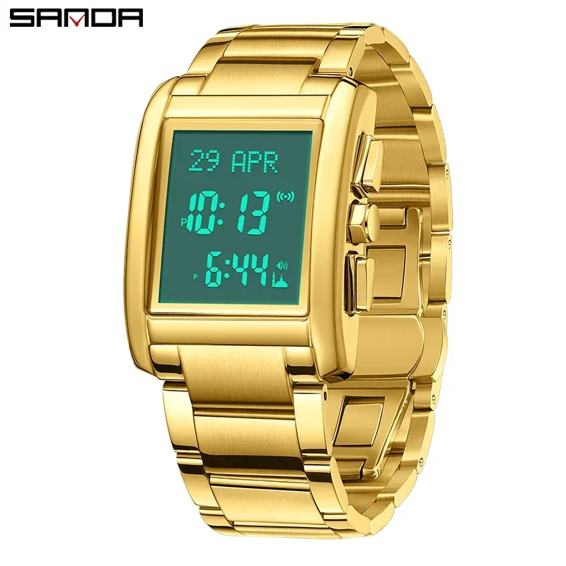 SANDA Men's Watch Waterproof Sports LED Digital Electronic Wrist watch Stainless Steel Strap Arabic Tidal Worship Male Watches