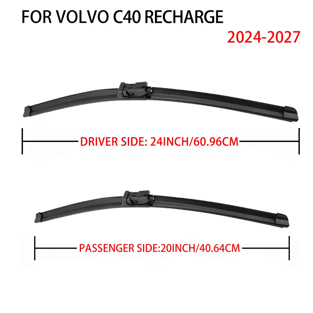 Car Wipers For VOLVO C40 Recharge 2024-2027 24''+20'' Front Wiper Blades Fit Push Button Arm Front Windscreen Auto Wipers