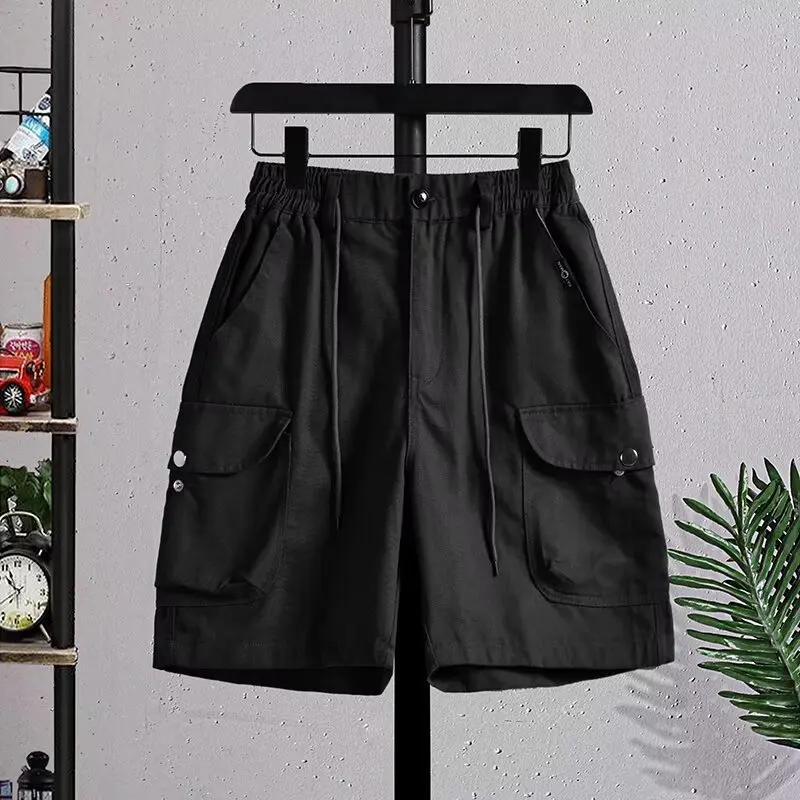 

Хлопковые прямые шорты для мужчин на лето, тонкая модель, с большими карманами, на шнурке, спортивные и повседневные, свободного кроя, длиной до колена.