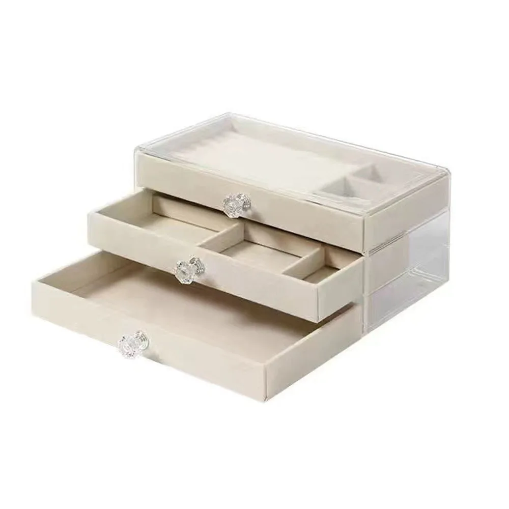 

Large Capacity Acrylic Jewelry Organizer Dustproof with Clear Cover Flannel Jewelry Storage Box Stackable Jewelry Display Box