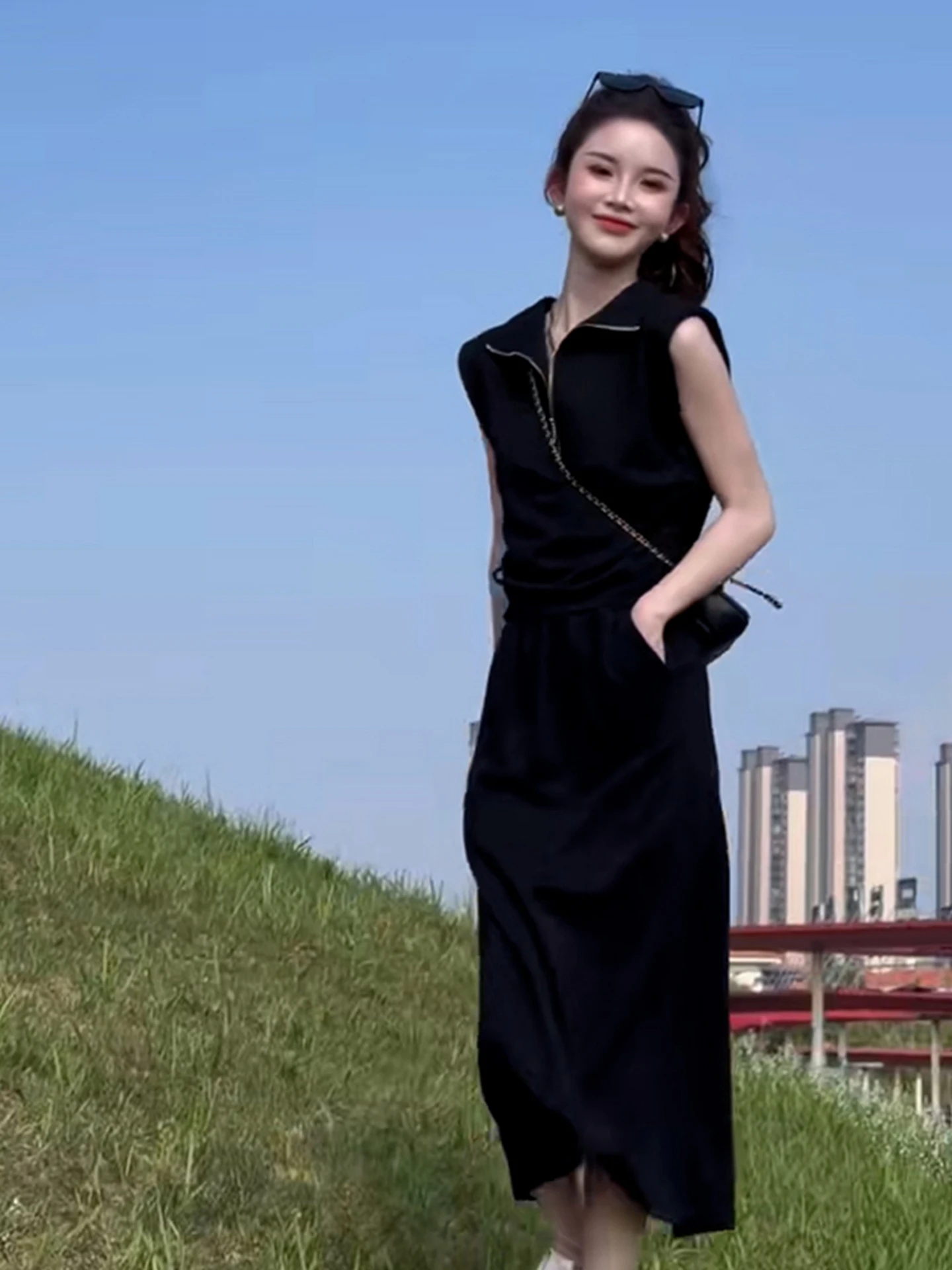 

Bla Hepburn Sle Long Svel Vest Dr Women's Summer New Faion Sensation Waist-Cinching Gown Cotton 00% Material