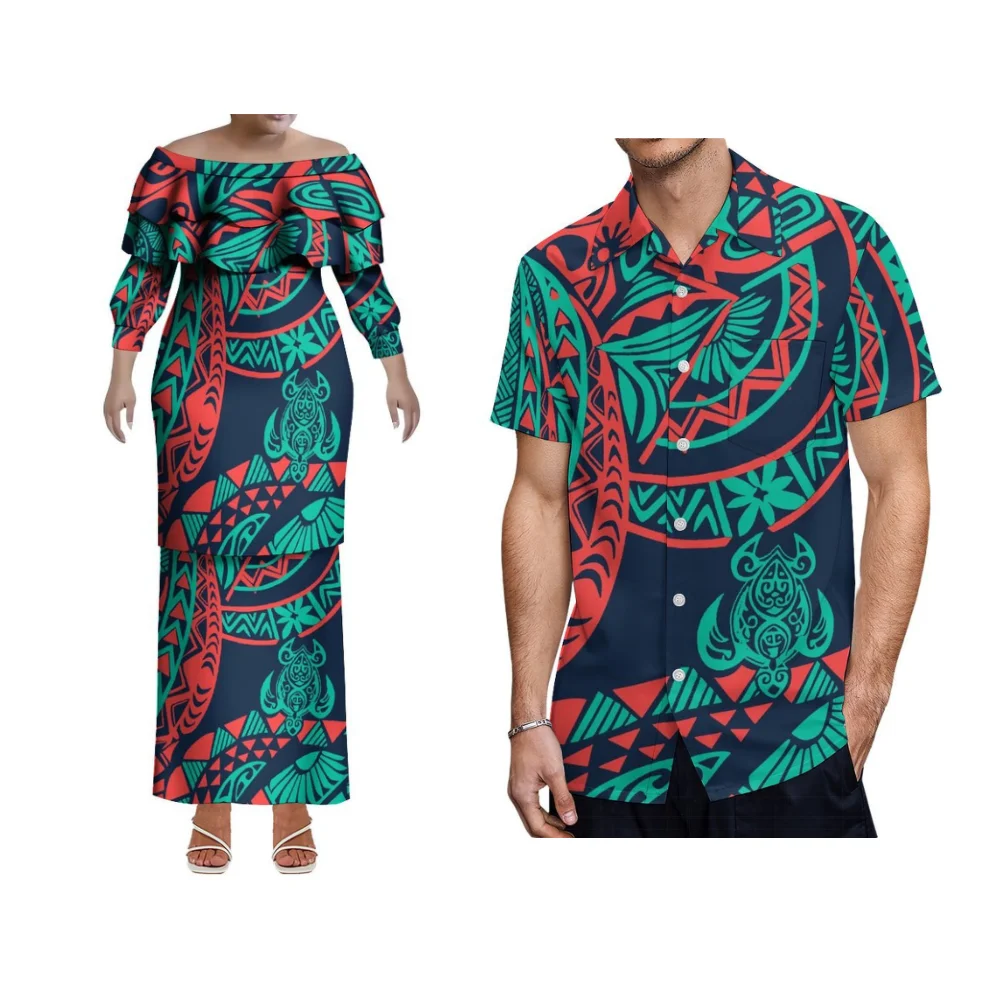 Aanpasbare Polynesische Samoa Hawaii Vrouwen Ruche Kraag Slanke Fishtail Jurk Zachte Zomer Tuin Bruiloft Gues