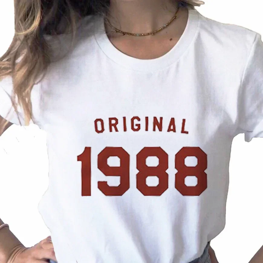 ORIGINAL 1977&1988 Letter print ladies T-shirt ladies casual basis O-collar white shirt short sleeve ladies T-shirt,Drop Ship