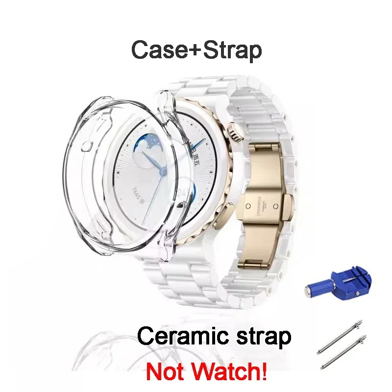 Ceramic Strap For Huawei Watch GT 3 Pro 43mm,White Ceramic Watchband with Watchcase For Huawei Watch GT 3Pro 43mm Wristband+Case