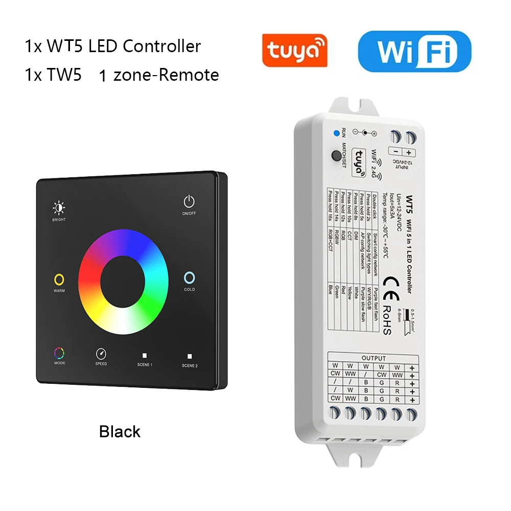 CENFAYA Tuya wifi 5 in 1 led controller kit rf 2,4g glas wand montage touch panel rgbcct led smart dimm steuerung dc 12v 24v dimmer 7