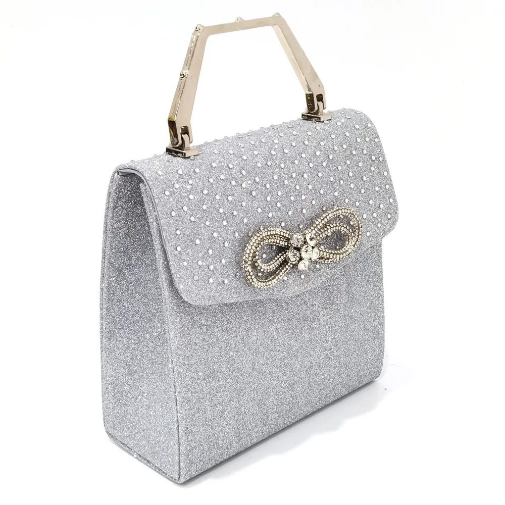 Le dernier Style INS strass arc côté vide fête talons hauts bout pointu talons aiguilles argent chaussures et sacs pour femmes