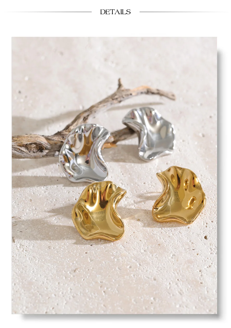 Yhpup Edelstahl-Ohrstecker, skulpturale Welle, glänzende Metalltextur, personalisierter, lässiger, minimalistischer Schmuck – Detail 8