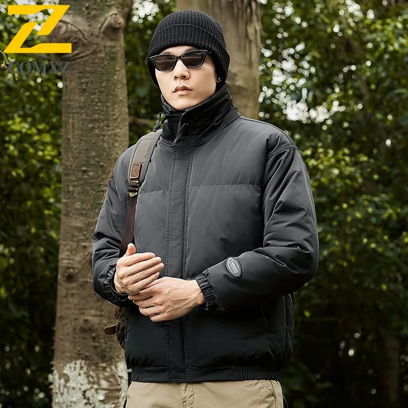 COMXZ 2025 Mens Womens Fleece Lined Thickened Stand Collar Winter Jacket Waterproof Windproof Outdoor Sports Lightweight Coat