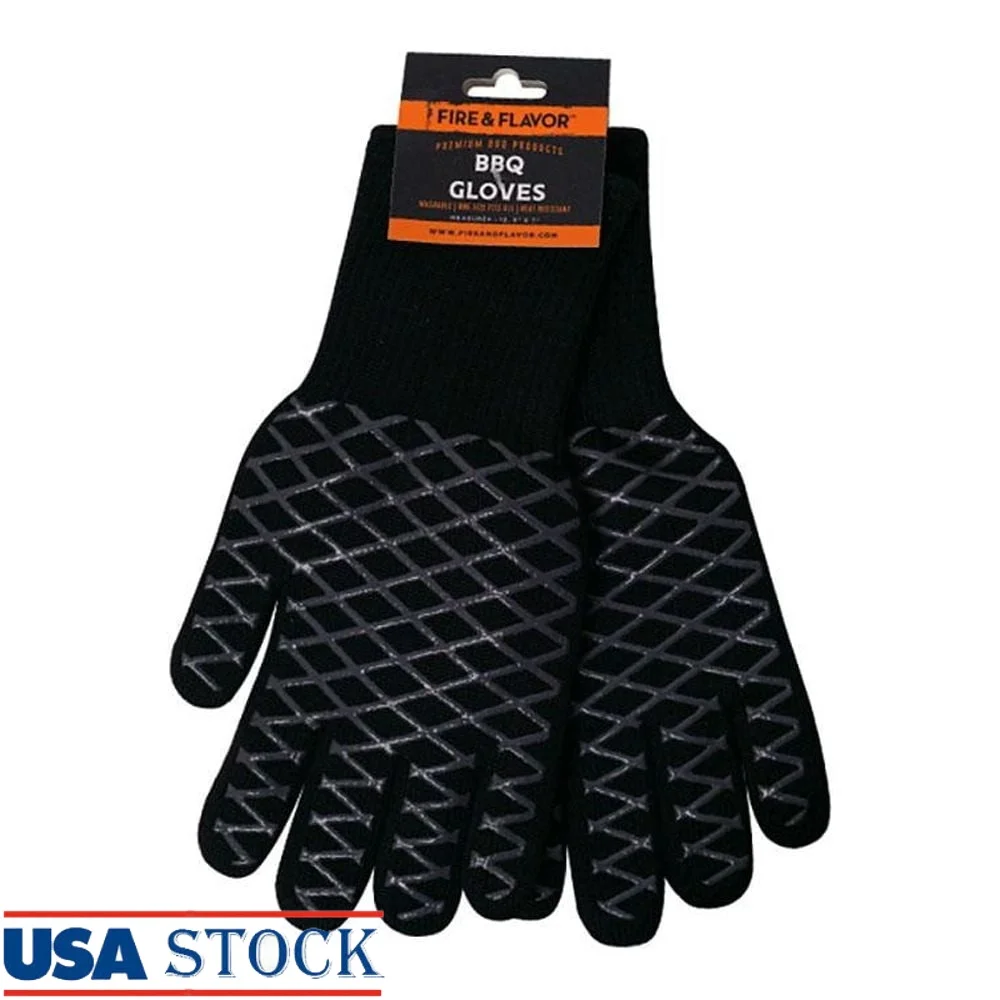 

BBQ Heat Resistant Gloves Cotton Silicone Grilling Cooking Gloves Slip Resistant Machine Washable Safe Grill Oven Handling