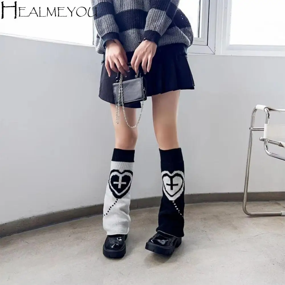 

Гетры в стиле панк, звездный узор, дизайн в виде сердца, носки с двумя боковыми носками, готические высокие носки с крестом до бедра, мода Y2K