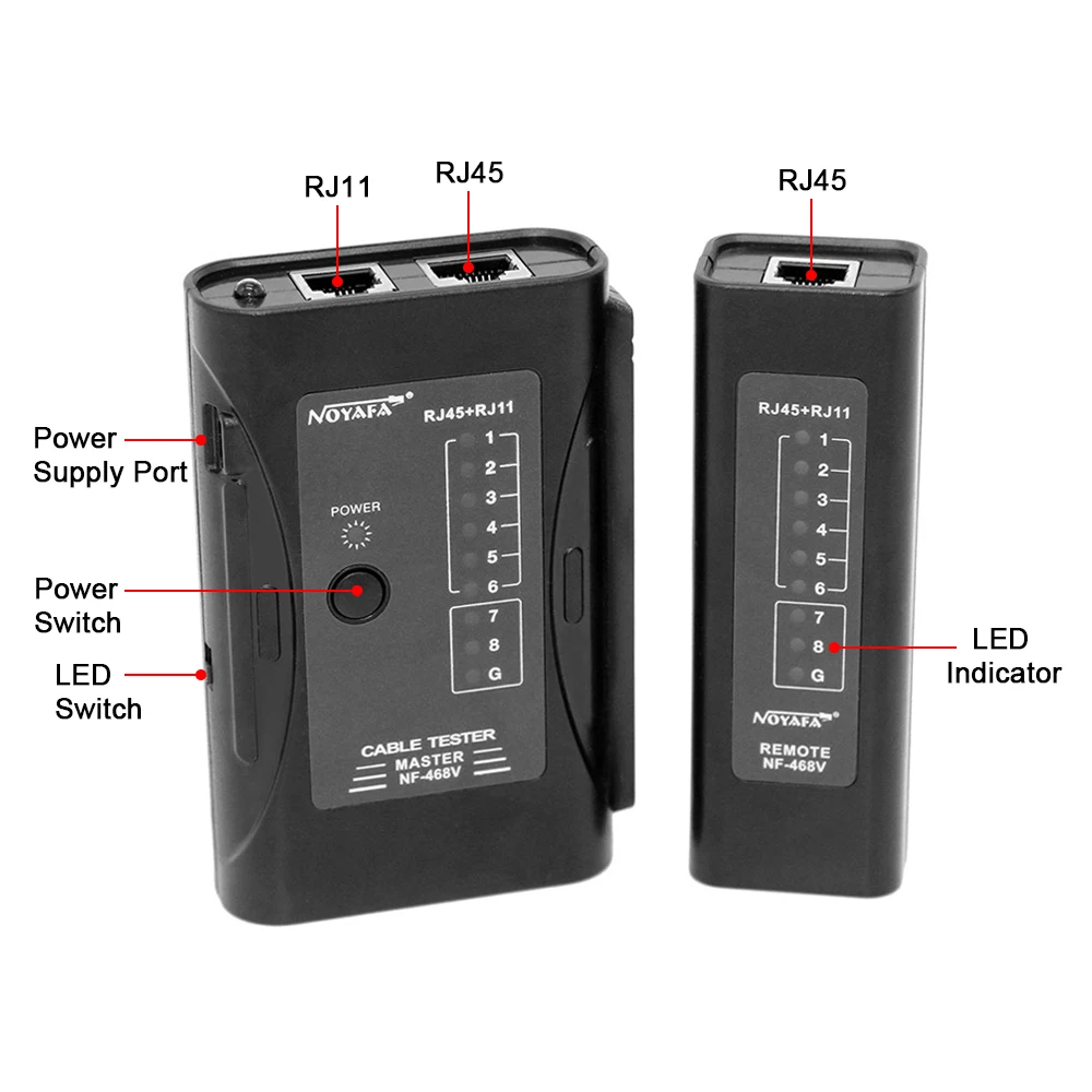 Noyafa NF-468V/468 cabo de rede testador teste de continuidade verificação rj11 + rj45 cabo rapidamente detectar testes multifuncionais automaticamente