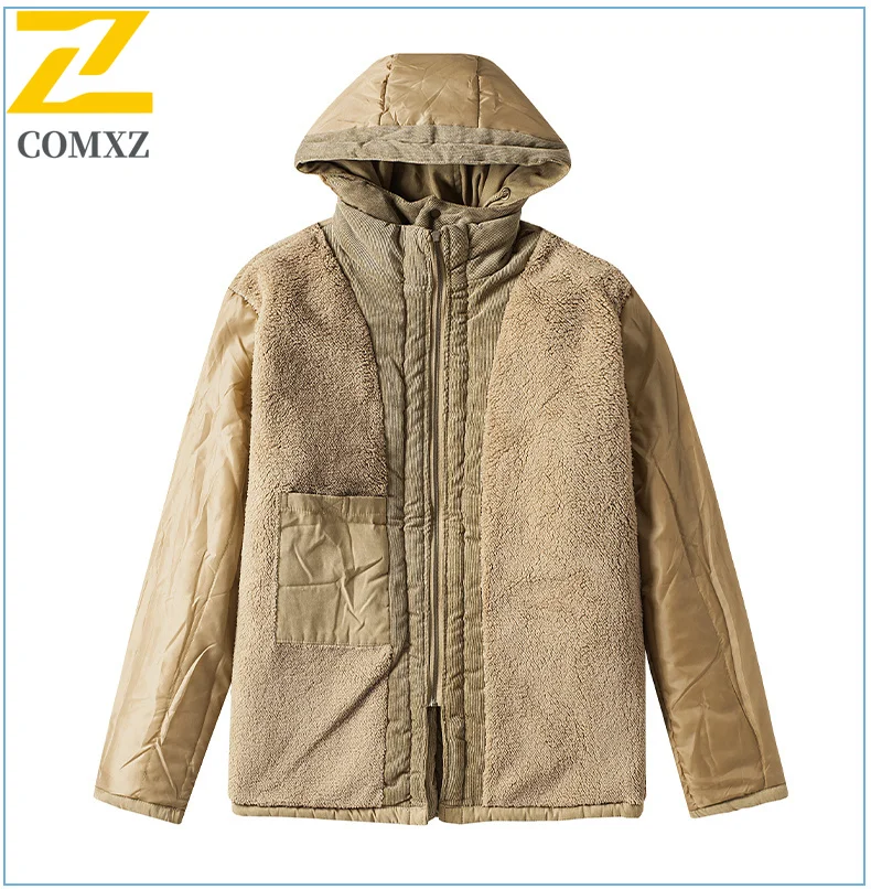 Retro Fleece Wool Jacket Men's Winter Clothing Warm Thick Hooded Parkas Men Outdoor Hunting Snow And Cold Proof Pocket Sled Coat