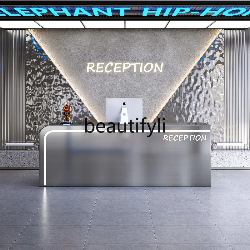 

Simple Modern Light Luxury Stainless Steel Cashier Counter for Clothing, Hair Salon, Beauty Salon Front Desk Reception Desk