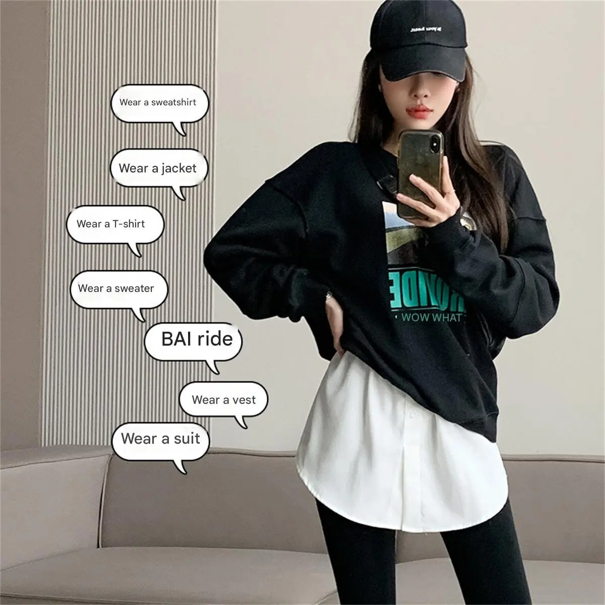 

Women's T-shirt sweatshirt bottoming inner wear artifact decoration fake two-piece layered hem covering buttocks skirt women's o