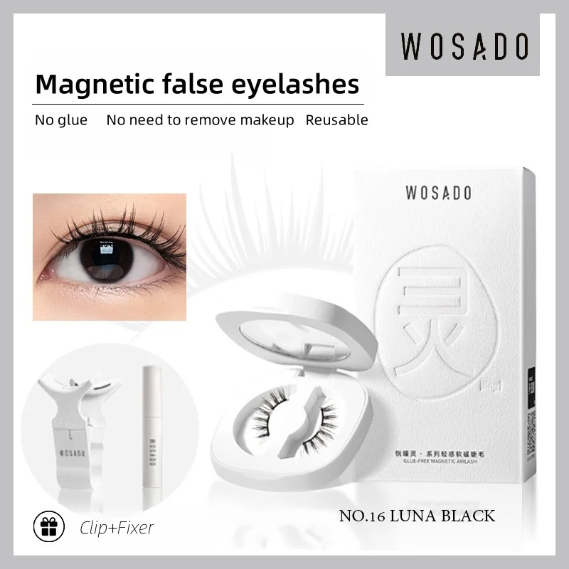 WOSADO-pestañas magnéticas para mujer, pestañas postizas de maquillaje fino y ligero, color negro, Simple y elegante, individuales y dobles para párpados, n. ° 16