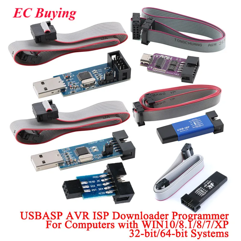 USBASP USBISP AVR Programmer USB ISP USB ASP ATMEGA8 ATMEGA128 Support Win7 Win8 Win8.1 32K/64K 10Pin To 6 Pin Adapter Board