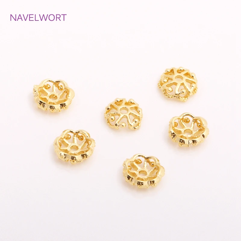 7mm 14K Gold Plated Brass Bead Caps Spacer Beads,Caps For Beads, Flower Bead Caps For Jewelry Making,DIY Bracelet Accessories