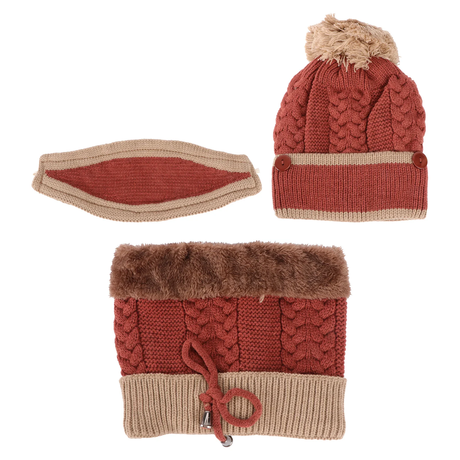 مجموعة واحدة من قناع قبعة وشاح سميك منسوج عالي الجودة، مادة مريحة للشتاء، مقاومة للرياح لتدفئة الأذن للأطفال، ملابس الشارع العصرية #1