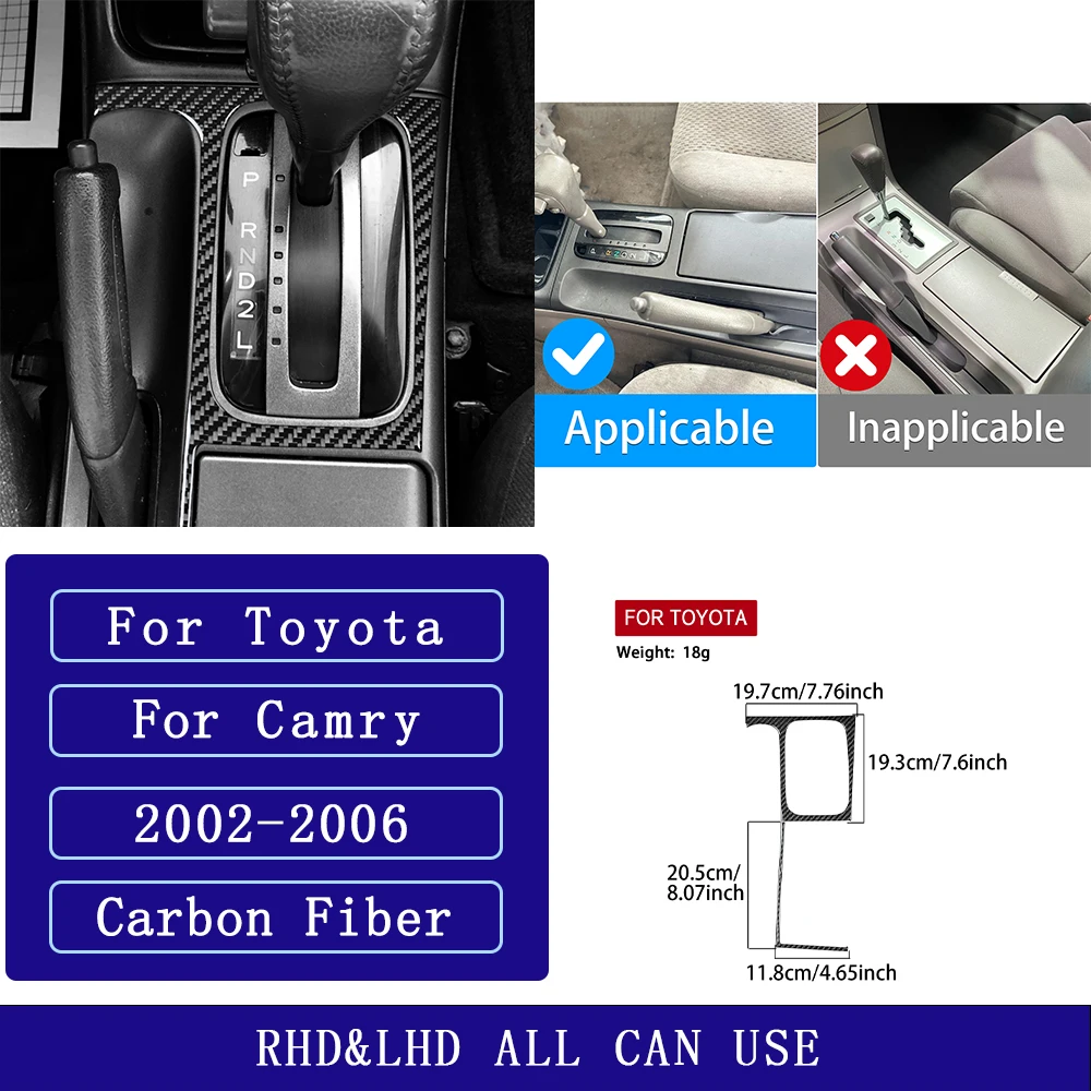 For Toyota Camry XV30 2002-2006 Carbon Fiber Center Gear Shift Hand Brake Panel Car Accessories Interior Decorative Stickers