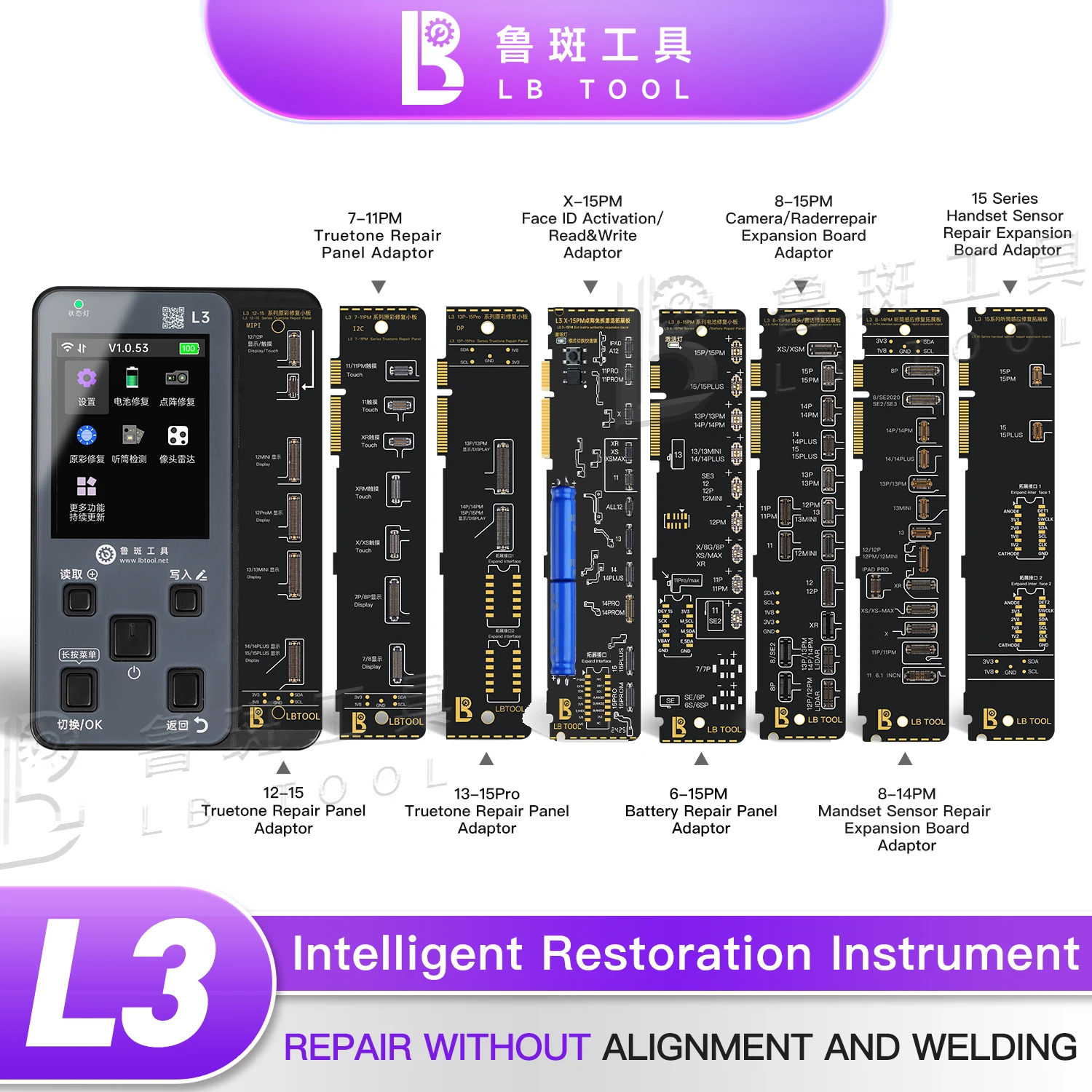 LB TOOL L3 Smart Programmer For iPhone 6 7 8 X 11 12 13 14 15 Pro Max Face ID Repair Battery Data Camera Data True Tone Repair