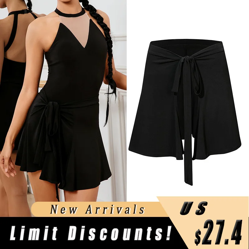 

Women High-End Half Latin Dance Skirt Adults Black White Modern National Standard Dance Practice Skirt Stage Practice Wear XH156
