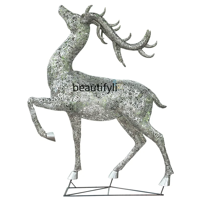 

xx1Stainless Steel Hollow Deer Sculpture Hotel Outdoor Landscape Luminous Decoration Floor Ornaments