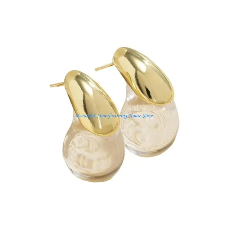 E56A Fashionable Teardrop Resin Studs Earrings Comfortable Wear Posts Stylish Minimalist Accessory