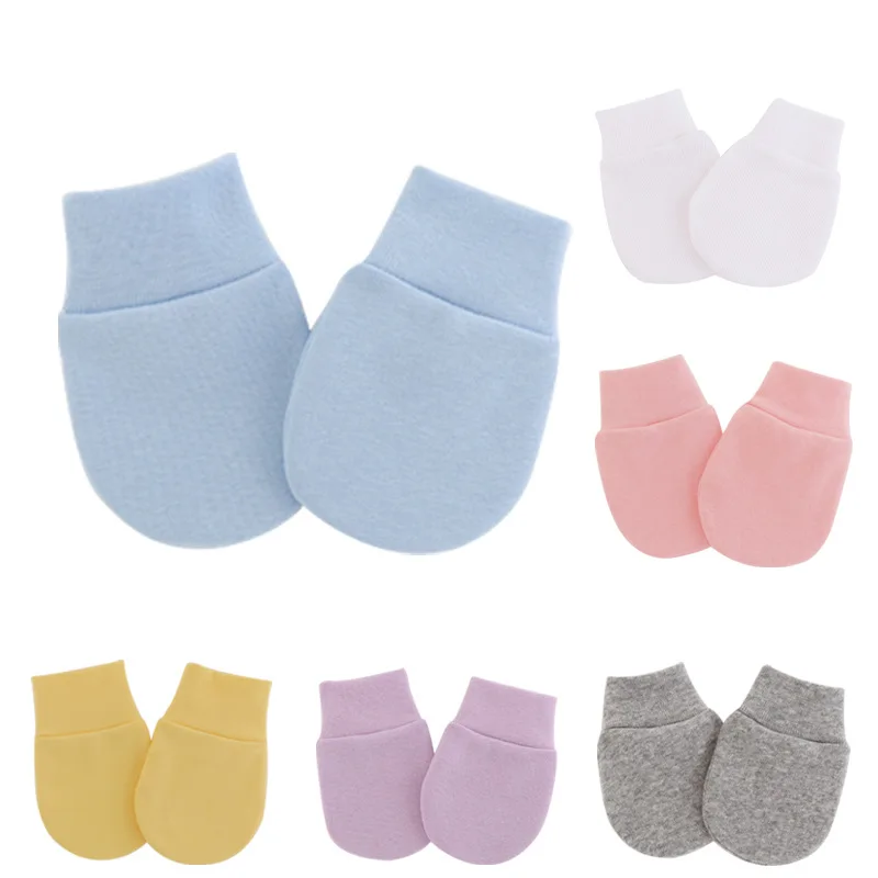 

1 Pair Baby Anti Scratching Soft Cotton Gloves Newborn For Protection Face Scratch Hands Gloves Solid Color No Scratch