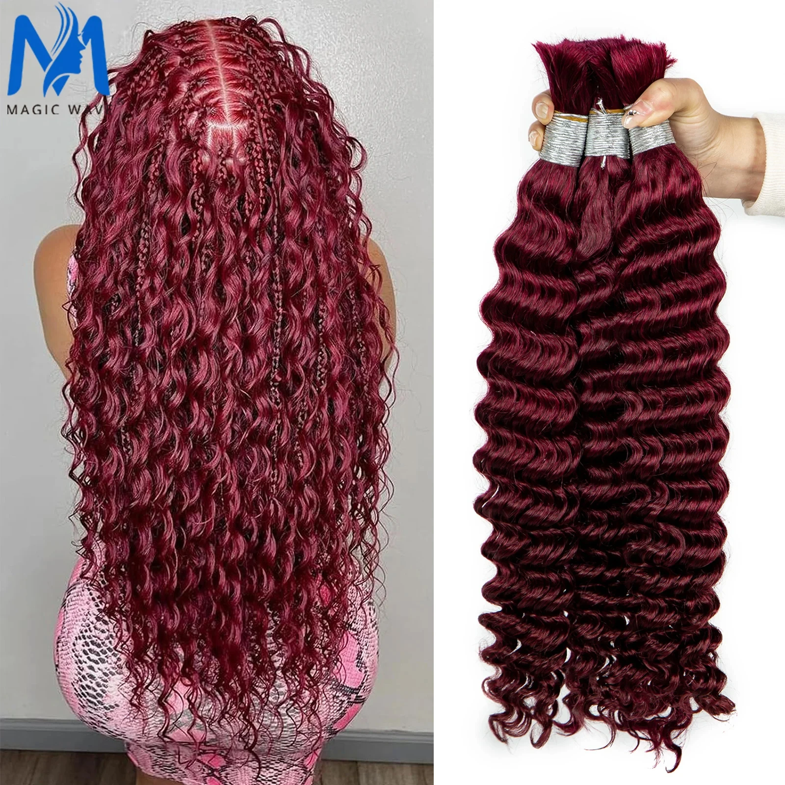 Extensions de cheveux humains bouclés à vague profonde pour tressage, 100% cheveux vierges, sans trame, tresses Boho, en vrac, 99J #