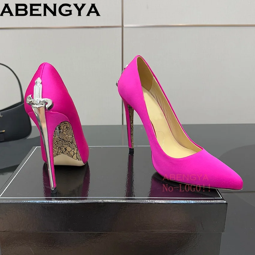 

Hot Sale Black Leather Prom Shoes Women Pumps Metal High Heels Dress Shoes Autumn Sexy Party Banquet Shoes For Women