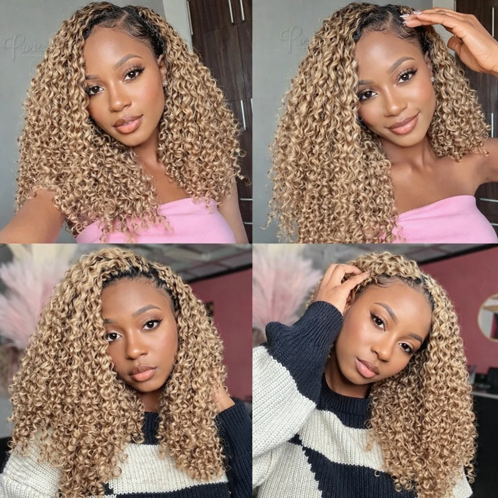 Burmese Curly Brown Crochet Haarverlengingen van echt haar, lichtgewicht, knooploos, met verenstructuur, voorgedeeld, volledig onzichtbare knoop met draad.
