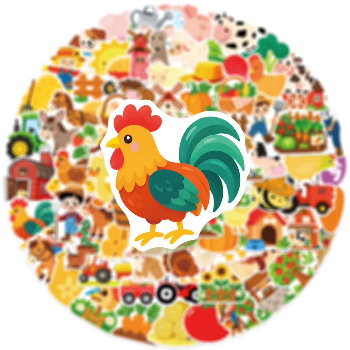 100 Pcs Cute Cartoon Farm Animal Stickers Waterproof Decorations for Water Bottles Luggage Durable Graffiti Stickers Set