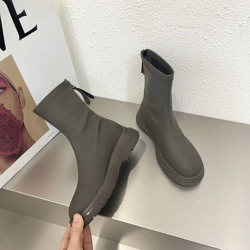 New Chelsea Women Shoes Platform Chunky Winter New Ankle Mid Heels Goth Boats Mujer Gladiator Motorcycle Warm Snow Boots Female