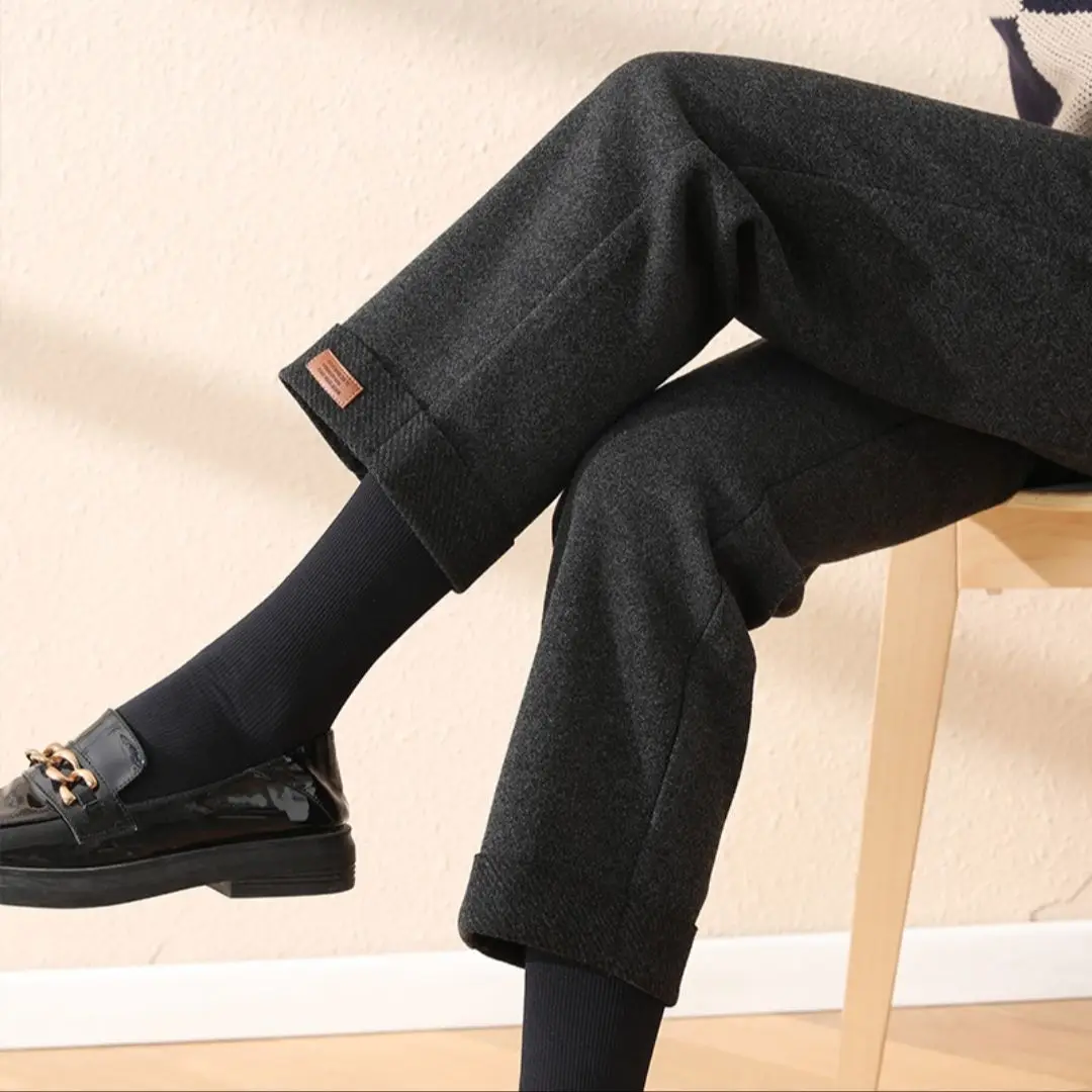 

Белые плюшевые и толстые джинсы с высокой талией, женские прямые брюки-сигареты в Корейском стиле, новинка осени и зимы 2023 года