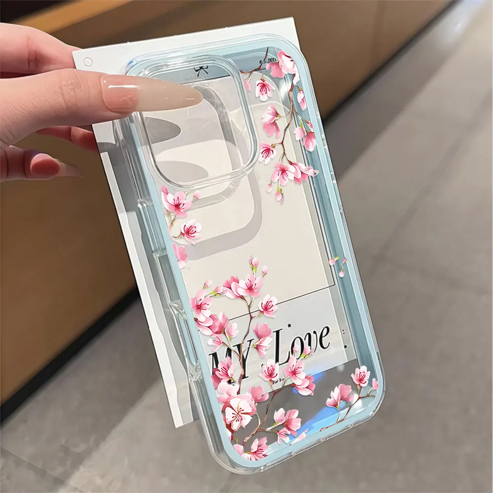 Langlebige, niedliche Pfirsichblüten-Handyhülle für Galaxy A57 A37 A55 A54 A35 A36 A15 A16 S23 S24 S25 S22 FE S26 Ultra Plus, transparente Hülle – Detail 2