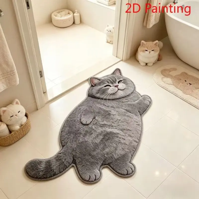 VIKAMA Cute Cat Shaped Plush Area Rug Washable Anti Slip Alfombra For Bedroom Bay Window Dressing Table Pet Lover Home Decor view 4