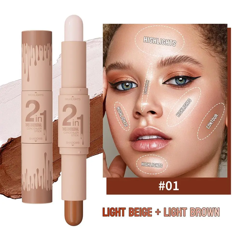 2 warna Makeup profesional Wonder Stick tahan air membentuk pena Shadow modifikasi Concealer multi-fungsi Highlighter wajah T1N7