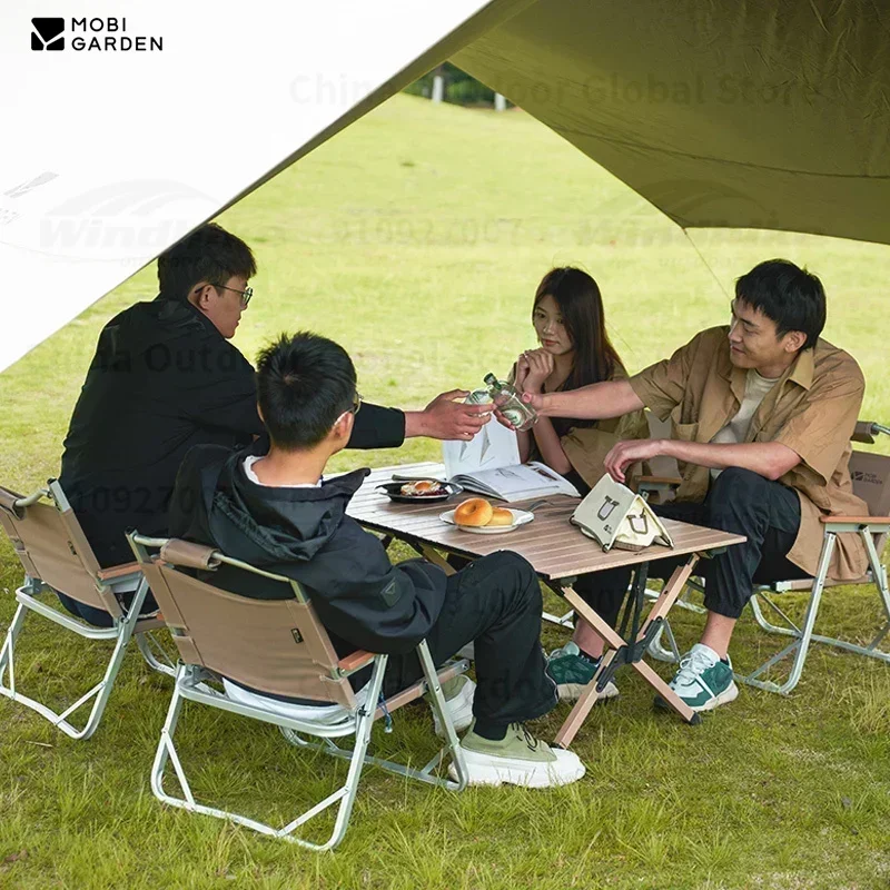 MOBI GARDEN Outdoor Folding Table Exquisite Camping Ultralight Aluminum Alloy Egg Roll Portable Picnic Table BBQ Gift Foot Cover