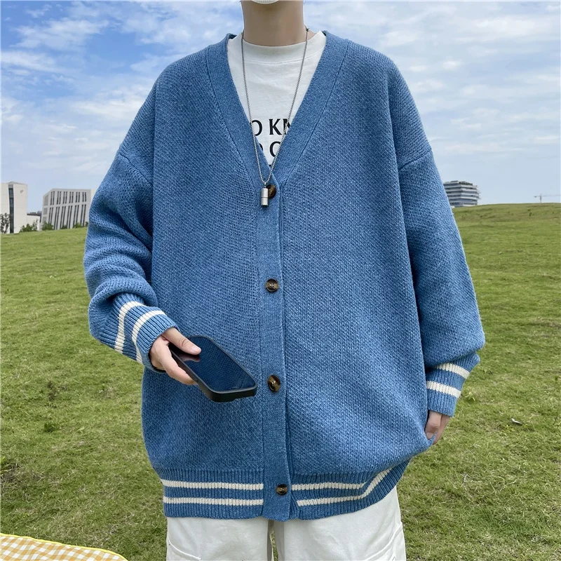 

Мужской повседневный вязаный свитер-кардиган: модный, свободный крой, осень-зима, новинка для подростков и студентов, полиэстер