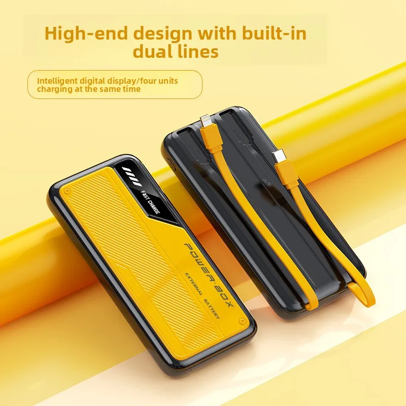 Портативный внешний аккумулятор сверхбольшой емкости 10000 мАч со встроенным кабелем. Индивидуальный внешний аккумулятор Power Bank, 4 выхода и 2 входа.
